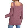 imageLYANER Womens Casual Cold Shoulder Hollow Out Solid Long Sleeve Blouse Tunic Shirts TopPurplish Red