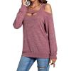 imageLYANER Womens Casual Cold Shoulder Hollow Out Solid Long Sleeve Blouse Tunic Shirts TopPurplish Red