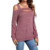 imageLYANER Womens Casual Cold Shoulder Hollow Out Solid Long Sleeve Blouse Tunic Shirts TopPurplish Red
