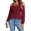 imageLYANER Womens Casual Cold Shoulder Hollow Out Solid Long Sleeve Blouse Tunic Shirts TopWine Red