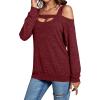 imageLYANER Womens Casual Cold Shoulder Hollow Out Solid Long Sleeve Blouse Tunic Shirts TopWine Red
