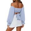 imageLYANER Womens Cute Off Shoulder Long Sleeve Self Tie Knot Crop Tube Top BlouseBaby Blue