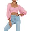 imageLYANER Womens Cute Off Shoulder Long Sleeve Self Tie Knot Crop Tube Top BlouseBaby Pink