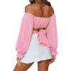 imageLYANER Womens Cute Off Shoulder Long Sleeve Self Tie Knot Crop Tube Top BlouseBaby Pink