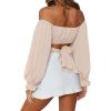 imageLYANER Womens Cute Off Shoulder Long Sleeve Self Tie Knot Crop Tube Top BlouseBeige