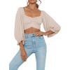imageLYANER Womens Cute Off Shoulder Long Sleeve Self Tie Knot Crop Tube Top BlouseBeige