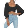 imageLYANER Womens Cute Off Shoulder Long Sleeve Self Tie Knot Crop Tube Top BlouseBlack