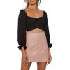 imageLYANER Womens Cute Off Shoulder Long Sleeve Self Tie Knot Crop Tube Top BlouseBlack