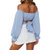 imageLYANER Womens Cute Off Shoulder Long Sleeve Self Tie Knot Crop Tube Top BlouseBlue