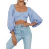 imageLYANER Womens Cute Off Shoulder Long Sleeve Self Tie Knot Crop Tube Top BlouseBlue