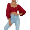 imageLYANER Womens Cute Off Shoulder Long Sleeve Self Tie Knot Crop Tube Top BlouseBurgundy
