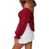imageLYANER Womens Cute Off Shoulder Long Sleeve Self Tie Knot Crop Tube Top BlouseBurgundy