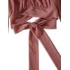 imageLYANER Womens Cute Off Shoulder Long Sleeve Self Tie Knot Crop Tube Top BlouseBurnt Orange
