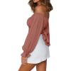 imageLYANER Womens Cute Off Shoulder Long Sleeve Self Tie Knot Crop Tube Top BlouseBurnt Orange