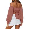 imageLYANER Womens Cute Off Shoulder Long Sleeve Self Tie Knot Crop Tube Top BlouseBurnt Orange