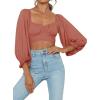 imageLYANER Womens Cute Off Shoulder Long Sleeve Self Tie Knot Crop Tube Top BlouseBurnt Orange