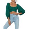 imageLYANER Womens Cute Off Shoulder Long Sleeve Self Tie Knot Crop Tube Top BlouseDark Green1