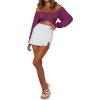 imageLYANER Womens Cute Off Shoulder Long Sleeve Self Tie Knot Crop Tube Top BlouseDeep Magenta