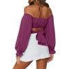 imageLYANER Womens Cute Off Shoulder Long Sleeve Self Tie Knot Crop Tube Top BlouseDeep Magenta
