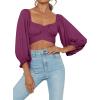 imageLYANER Womens Cute Off Shoulder Long Sleeve Self Tie Knot Crop Tube Top BlouseDeep Magenta