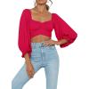 imageLYANER Womens Cute Off Shoulder Long Sleeve Self Tie Knot Crop Tube Top BlouseDeep Pink