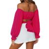 imageLYANER Womens Cute Off Shoulder Long Sleeve Self Tie Knot Crop Tube Top BlouseDeep Pink