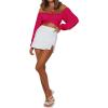 imageLYANER Womens Cute Off Shoulder Long Sleeve Self Tie Knot Crop Tube Top BlouseDeep Pink