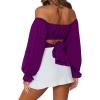 imageLYANER Womens Cute Off Shoulder Long Sleeve Self Tie Knot Crop Tube Top BlouseDeep Purple