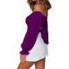 imageLYANER Womens Cute Off Shoulder Long Sleeve Self Tie Knot Crop Tube Top BlouseDeep Purple