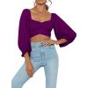 imageLYANER Womens Cute Off Shoulder Long Sleeve Self Tie Knot Crop Tube Top BlouseDeep Purple