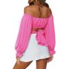 imageLYANER Womens Cute Off Shoulder Long Sleeve Self Tie Knot Crop Tube Top BlouseHot Pink