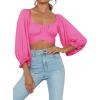 imageLYANER Womens Cute Off Shoulder Long Sleeve Self Tie Knot Crop Tube Top BlouseHot Pink