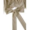 imageLYANER Womens Cute Off Shoulder Long Sleeve Self Tie Knot Crop Tube Top BlouseKhaki