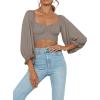 imageLYANER Womens Cute Off Shoulder Long Sleeve Self Tie Knot Crop Tube Top BlouseKhaki