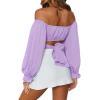 imageLYANER Womens Cute Off Shoulder Long Sleeve Self Tie Knot Crop Tube Top BlouseLavender