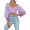 imageLYANER Womens Cute Off Shoulder Long Sleeve Self Tie Knot Crop Tube Top BlouseLavender
