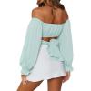 imageLYANER Womens Cute Off Shoulder Long Sleeve Self Tie Knot Crop Tube Top BlouseMint Green