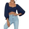 imageLYANER Womens Cute Off Shoulder Long Sleeve Self Tie Knot Crop Tube Top BlouseNavy
