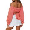 imageLYANER Womens Cute Off Shoulder Long Sleeve Self Tie Knot Crop Tube Top BlouseOrange