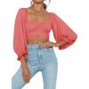 imageLYANER Womens Cute Off Shoulder Long Sleeve Self Tie Knot Crop Tube Top BlouseOrange