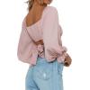 imageLYANER Womens Cute Off Shoulder Long Sleeve Self Tie Knot Crop Tube Top BlousePink
