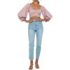 imageLYANER Womens Cute Off Shoulder Long Sleeve Self Tie Knot Crop Tube Top BlousePink