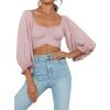 imageLYANER Womens Cute Off Shoulder Long Sleeve Self Tie Knot Crop Tube Top BlousePink