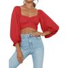 imageLYANER Womens Cute Off Shoulder Long Sleeve Self Tie Knot Crop Tube Top BlouseRed