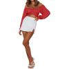 imageLYANER Womens Cute Off Shoulder Long Sleeve Self Tie Knot Crop Tube Top BlouseRed