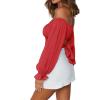 imageLYANER Womens Cute Off Shoulder Long Sleeve Self Tie Knot Crop Tube Top BlouseRed