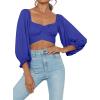 imageLYANER Womens Cute Off Shoulder Long Sleeve Self Tie Knot Crop Tube Top BlouseRoyal Blue