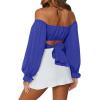 imageLYANER Womens Cute Off Shoulder Long Sleeve Self Tie Knot Crop Tube Top BlouseRoyal Blue