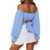 imageLYANER Womens Cute Off Shoulder Long Sleeve Self Tie Knot Crop Tube Top BlouseSky Blue
