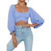 imageLYANER Womens Cute Off Shoulder Long Sleeve Self Tie Knot Crop Tube Top BlouseSky Blue